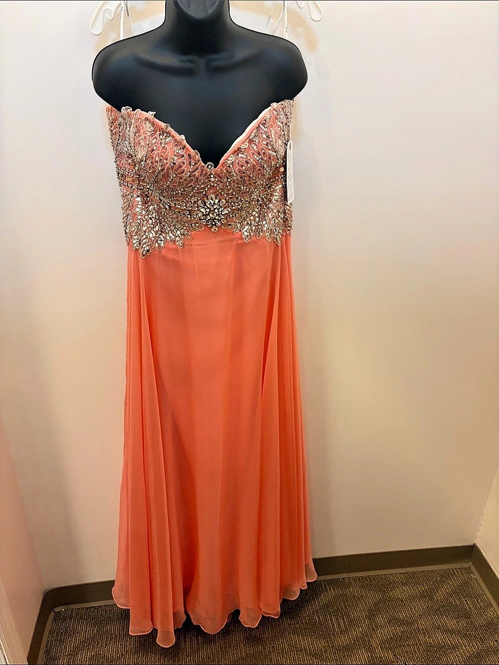Tony Bowls Prom Dress 111738 Embellished Orange Maxi Dress Size 16